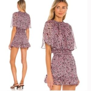 MISA‎ Los Angeles Nathalie Mini Dress In Cetera Floral Purple Smocked Sz XS